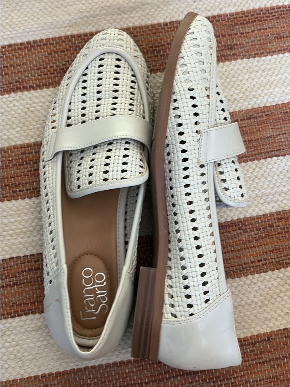 Franco Sarto White Woven Leather Loafers 9